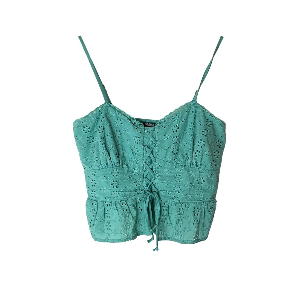 Wild Fable Eyelet Lace-Up Cami Crop Top Sleeveless Green XS‎